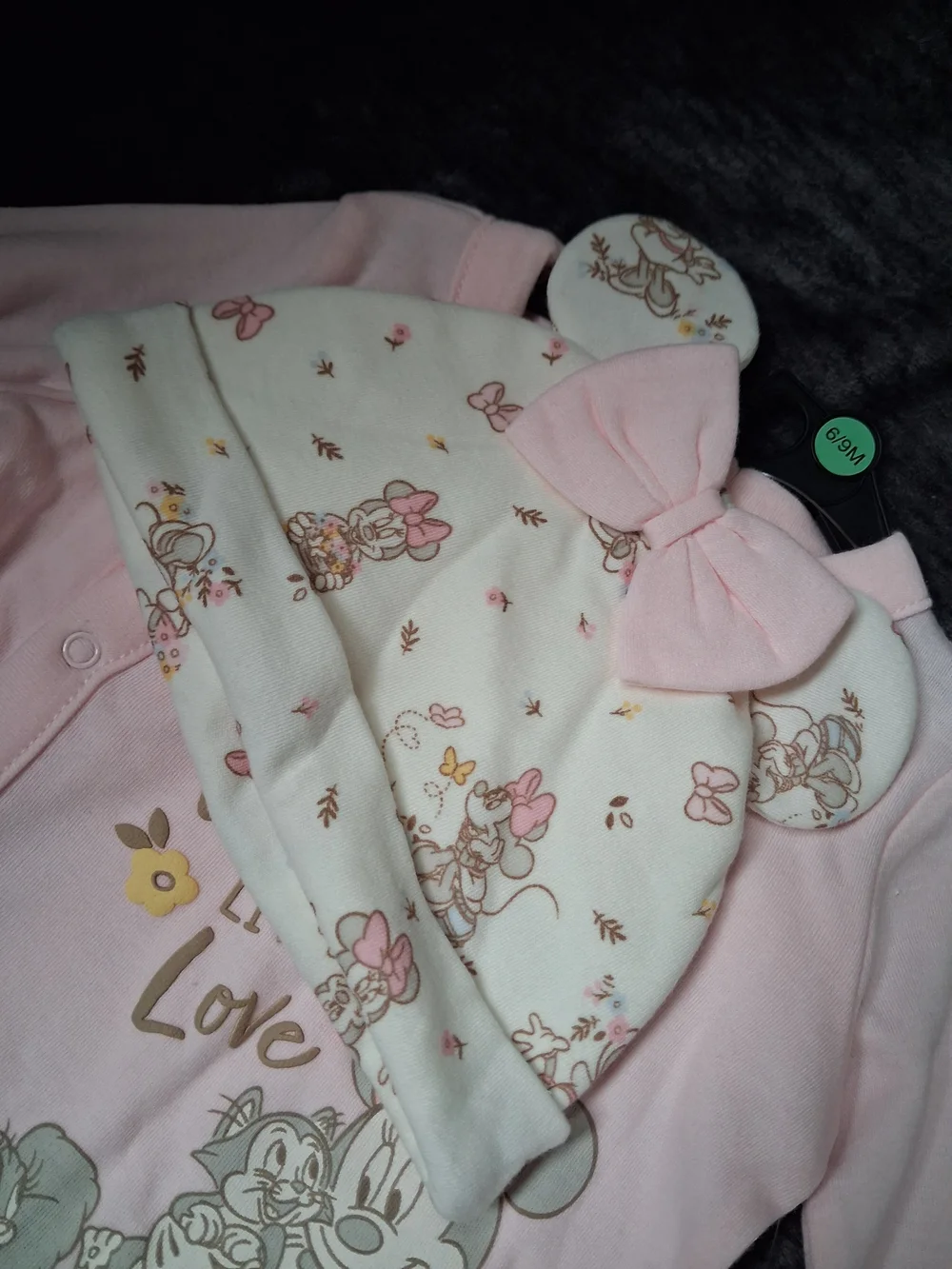 NWT Disney Baby Minnie Mouse 3pc Outfit Set Top/Pants/Hat 6-9month Pink/Cream